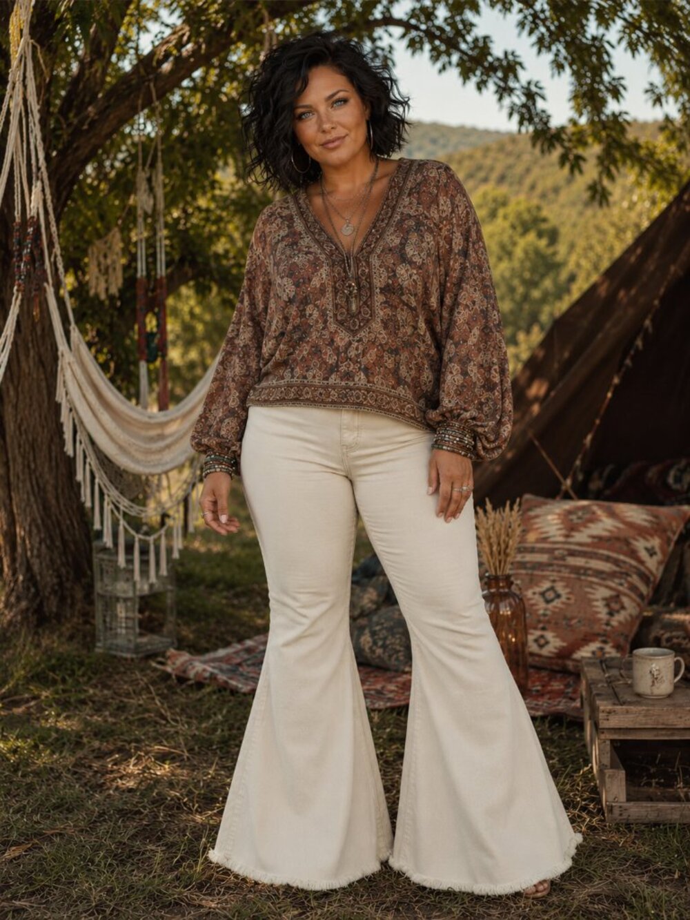 Lucky & Blessed Cream Wide Leg Flare Jeans